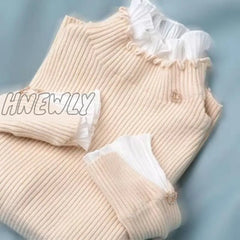 Hnewly Woman Sweaters Women’s Turtleneck Sweater Short Autumn Winter Lace Ruffled Femme Chandails