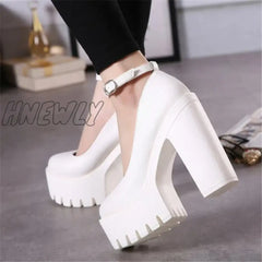 Hnewly Woman Thick High Heels Shoes Ladies Sexy Platform Pumps Gothic Punk Style Ankle Strap Casual