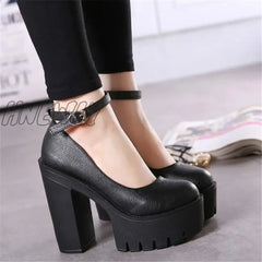 Hnewly Woman Thick High Heels Shoes Ladies Sexy Platform Pumps Gothic Punk Style Ankle Strap Casual