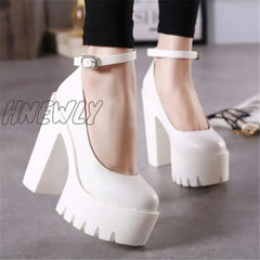 Hnewly Woman Thick High Heels Shoes Ladies Sexy Platform Pumps Gothic Punk Style Ankle Strap Casual