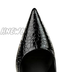 Hnewly Women 10Cm High Heels Stiletto Pumps Pointed Toe Green Nude Office Lady Serpentine Patent