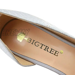 Hnewly Women 7.5Cm 10.5Cm High Heels Elegant Pumps Lady Plus Size Silk Satin Green Silver Wedding