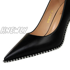 Hnewly Women 7.5Cm 10.5Cm High Heels Studded Rivets Pumps Lady Fetish Stiletto Middle Low Scarpins
