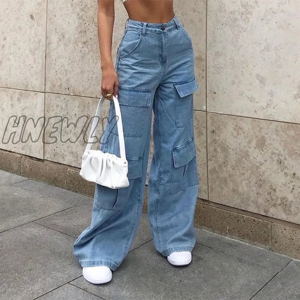Hnewly Women 90S Y2K Patchwork Wide Leg Mom Jeans Big Pocket Cargo Pants Vintage Mopping Casual