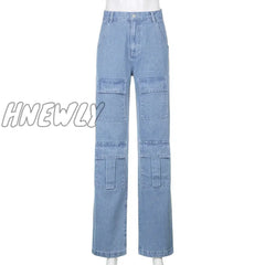 Hnewly Women 90S Y2K Patchwork Wide Leg Mom Jeans Big Pocket Cargo Pants Vintage Mopping Casual