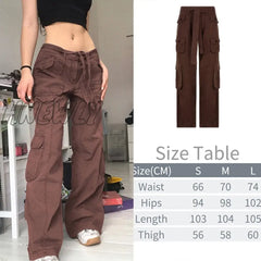 Hnewly Women 90S Y2K Patchwork Wide Leg Mom Jeans Big Pocket Cargo Pants Vintage Mopping Casual