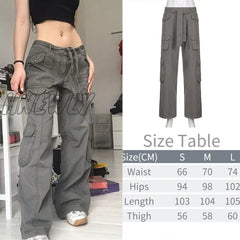 Hnewly Women 90S Y2K Patchwork Wide Leg Mom Jeans Big Pocket Cargo Pants Vintage Mopping Casual
