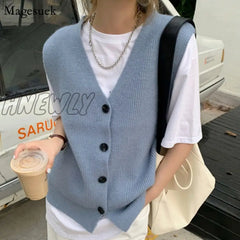 Hnewly Women Autumn Winter Sleeveless Waistcoat Knitted Cardigan Sweater Vest Solid Knit Cardigans