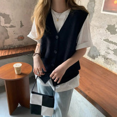 Hnewly Women Autumn Winter Sleeveless Waistcoat Knitted Cardigan Sweater Vest Solid Knit Cardigans