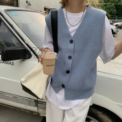 Hnewly Women Autumn Winter Sleeveless Waistcoat Knitted Cardigan Sweater Vest Solid Knit Cardigans