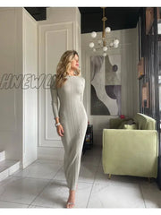 Hnewly Women Autumn Winter Solid Maxi Long Sweater Dress Elegant Casual Fashion Pullover Bodycon