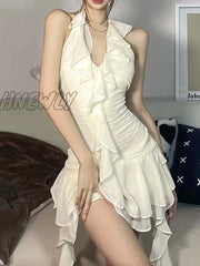 Hnewly Women Backless Irregular Hem Mini Tubesleeveless Self Tie Dress Asymmetrical Fairycore