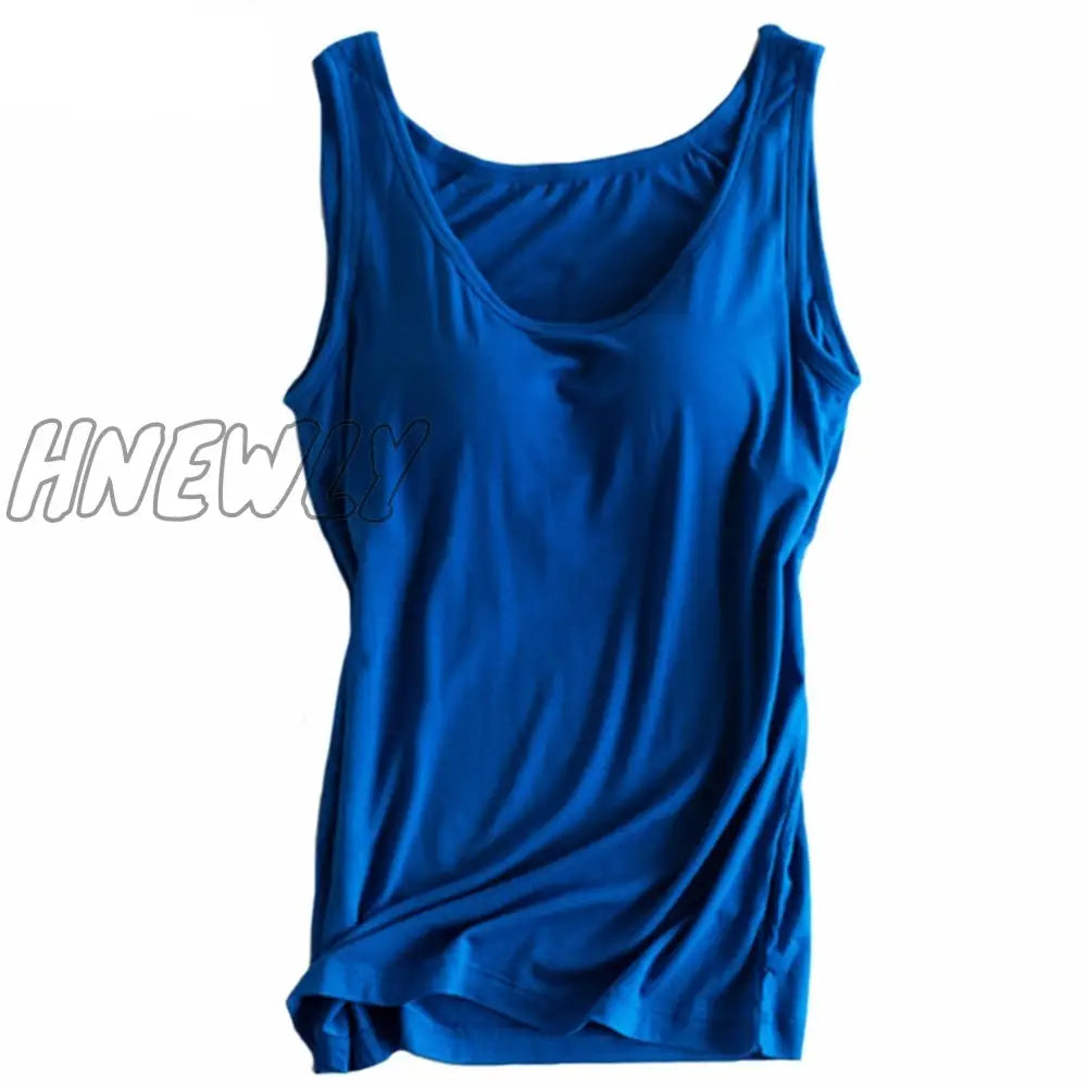 Hnewly Women Built In Bra Padded Tank Top Female Modal Breathable Fitness Camisole Tops Solid Push