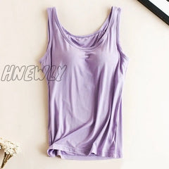 Hnewly Women Built In Bra Padded Tank Top Female Modal Breathable Fitness Camisole Tops Solid Push
