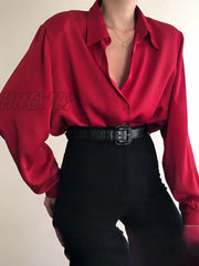 Hnewly Women Button Blouses Turn Down Collar Shirts Office Lady Long Sleeve Casual Blouse Loose Ol