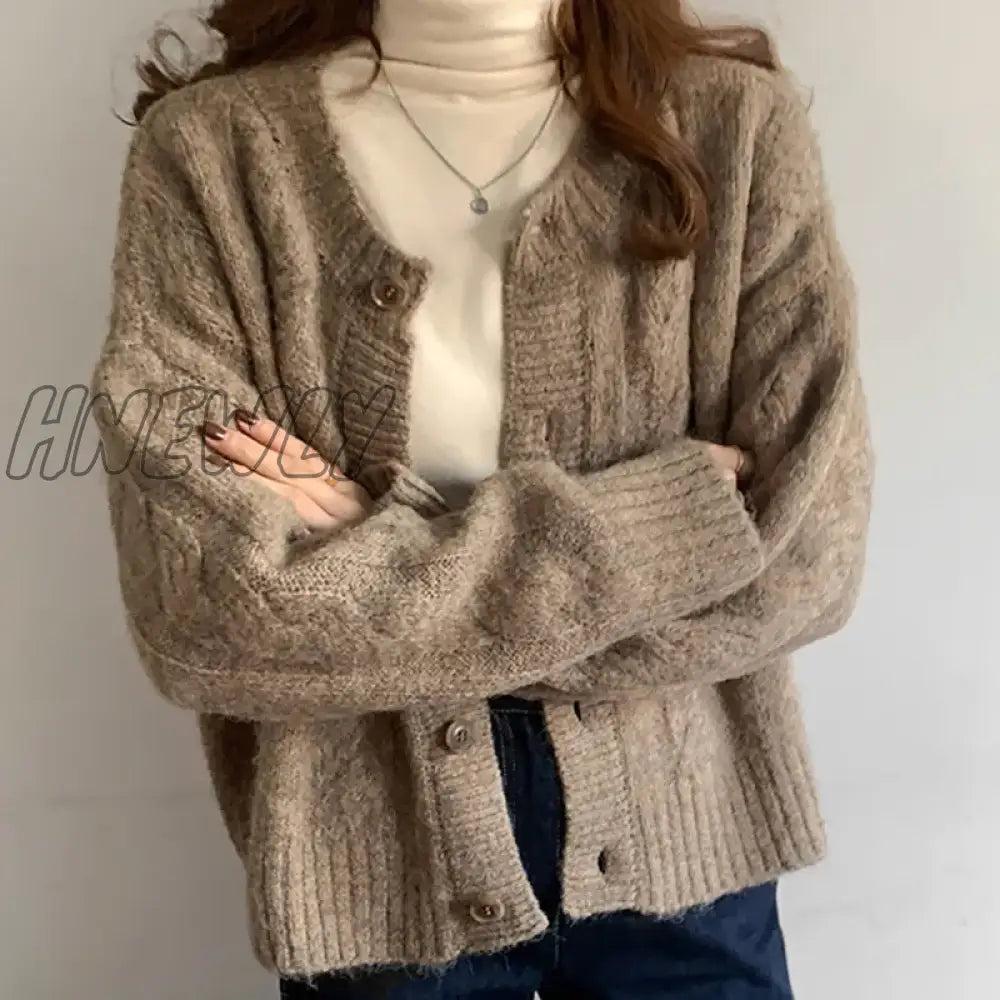 Hnewly Women Buttons Up Knit Warm Cardigan Sweater Coat Solid Short Loose Long Sleeve Casual Fall