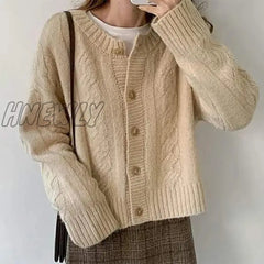 Hnewly Women Buttons Up Knit Warm Cardigan Sweater Coat Solid Short Loose Long Sleeve Casual Fall