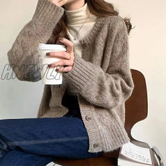 Hnewly Women Buttons Up Knit Warm Cardigan Sweater Coat Solid Short Loose Long Sleeve Casual Fall