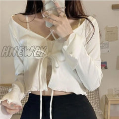 Hnewly Women Cardigans Solid Hot Slim Bandage Design Crop Tops Stylish Streetwear Teenagers