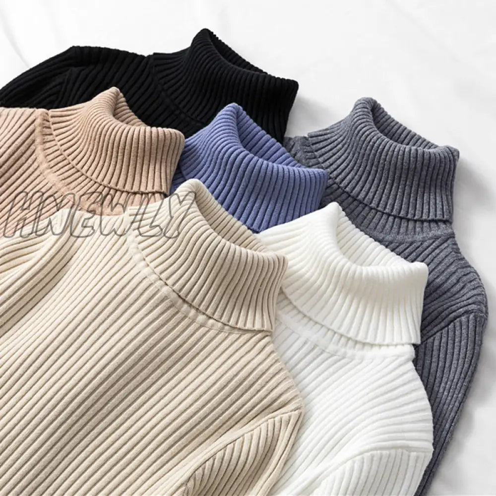 Hnewly Women Casual Turtleneck Knitted Sweater Lady Winter Warm Fashion Korean Harajuku Elastic