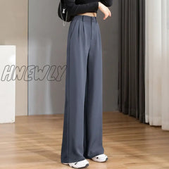 Hnewly Women Chic Office Wear Straight Pants Vintage High Ladies Trousers Baggy Korean
