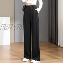 Hnewly Women Chic Office Wear Straight Pants Vintage High Ladies Trousers Baggy Korean