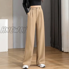 Hnewly Women Chic Office Wear Straight Pants Vintage High Ladies Trousers Baggy Korean