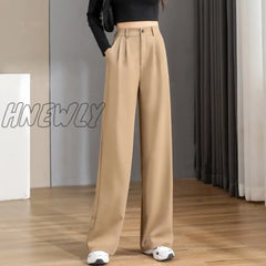Hnewly Women Chic Office Wear Straight Pants Vintage High Ladies Trousers Baggy Korean