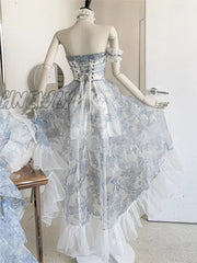 Hnewly Women Chic Pink Asymmetrical Dress Vintage Summer Mini Birthday Female Ruffles Party