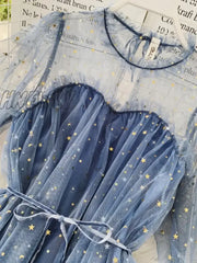 Hnewly Women Dress Stars Sequined Mesh Shiny Fairy Dress Elegant Bling Gauze Princess Puff Dresses