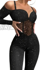 Hnewly Women Dress Tight Sexy Hip One Shoulder Suspenders Irregular Shiny Female