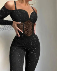 Hnewly Women Dress Tight Sexy Hip One Shoulder Suspenders Irregular Shiny Female