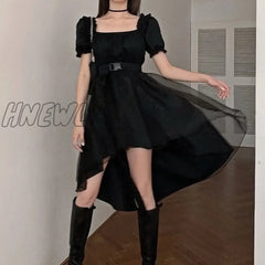 Hnewly Women Dress Vintage Summer Female Short Sleeve Irregular Black Gothic Dresses Casual Mini