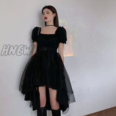 Hnewly Women Dress Vintage Summer Female Short Sleeve Irregular Black Gothic Dresses Casual Mini