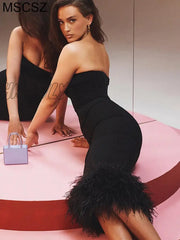 Hnewly Women Elegant Black Party Dresses Strapless Backless Bodycon Summer Dress Sexy Corset Top