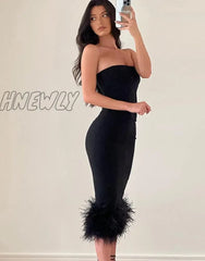 Hnewly Women Elegant Black Party Dresses Strapless Backless Bodycon Summer Dress Sexy Corset Top