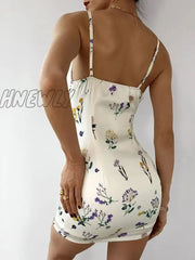 Hnewly Women Elegant Bow Tie-Up Wrap Slim Dress Summer Sexy Floral Printed Sling Fashion Hollow
