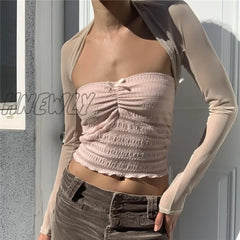 Hnewly Women Fairy Grunge Crop Top Y2K 2000S Aesthetic Lace Trim Off Shoulder Sleeveless Pleated