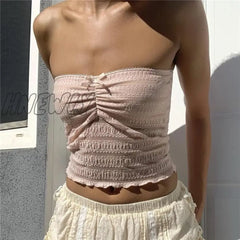 Hnewly Women Fairy Grunge Crop Top Y2K 2000S Aesthetic Lace Trim Off Shoulder Sleeveless Pleated