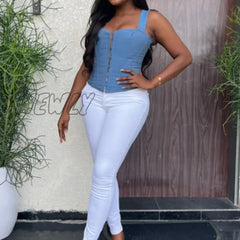 Hnewly Women Fashion Bow Shoulder Hook And Eye Denim Lace Up Back Shapewear Corset Cami Top