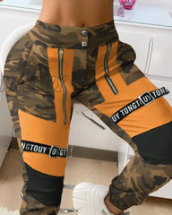 Hnewly Women Fashion Casual Pants Trousers Camouflage Letter Colorblock Cargo Autumn Womenlong