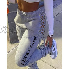 Hnewly Women Fashion Casual Solid Pants Trousers Sports Drawstring Sweatpants Edgy Style Spring