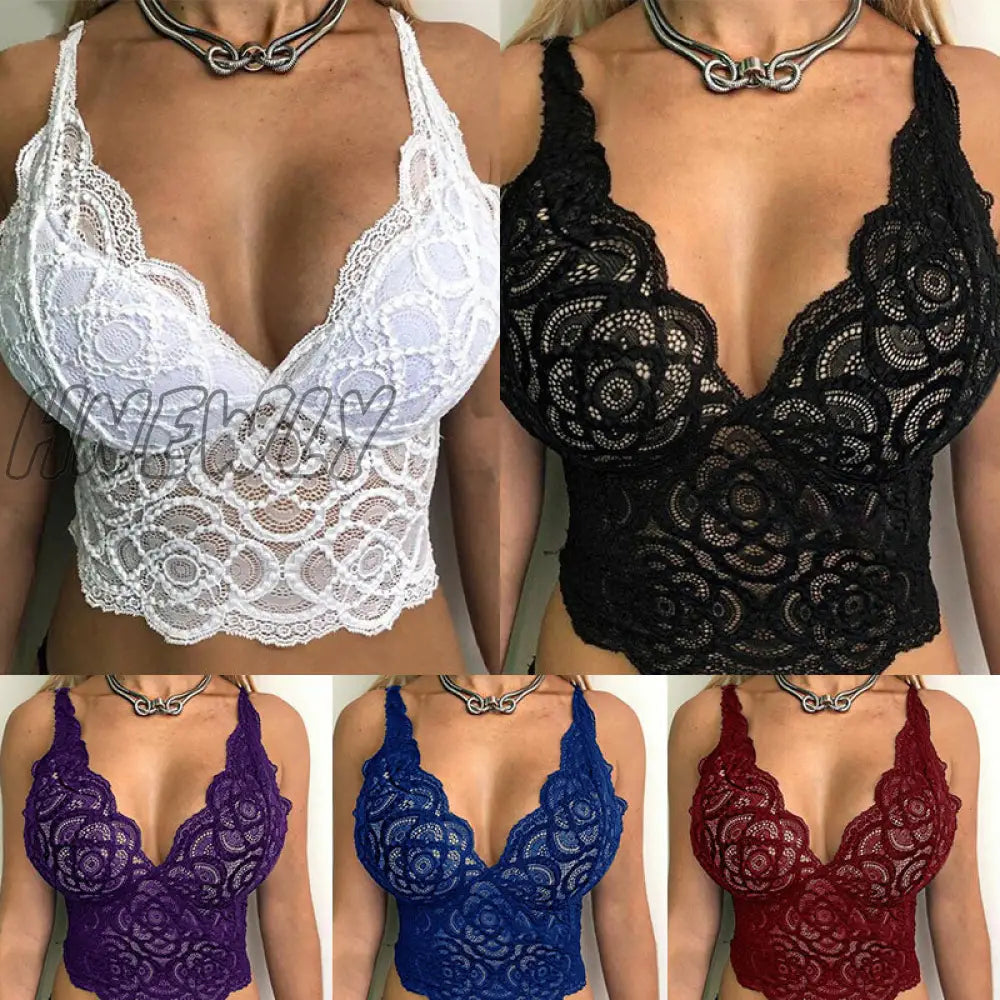 Hnewly Women Fashion Sexy Bra Tops Lingerie Corset Lace Floral Bralette Ultrathin Tank Camis Crop