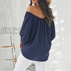 Hnewly Women Fashion Solid Casual Shirt Lady Off Shoulder Long Sleeve Blouse Lace-Up Tops Spring