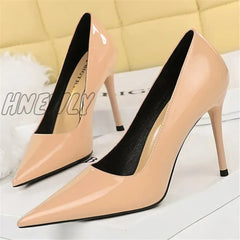 Hnewly Women Fetish 10Cm High Heels Nude Pumps Wedding Bridal Stiletto Sexy Wine Red Lady Scarpins
