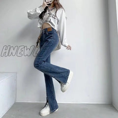 Hnewly Women Flared Jeans Stretch Slim Large Size Straight Wide Leg Denim Pants Y2K Street High