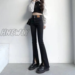 Hnewly Women Flared Jeans Stretch Slim Large Size Straight Wide Leg Denim Pants Y2K Street High