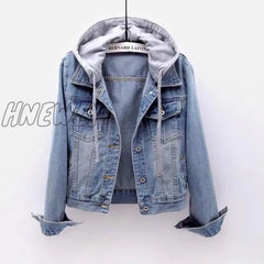 Hnewly Women Fleece Warm Winter Jean Jacket Pockets Button Soft Hooded Outerwear Fashion Slim Denim