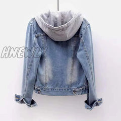 Hnewly Women Fleece Warm Winter Jean Jacket Pockets Button Soft Hooded Outerwear Fashion Slim Denim