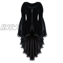 Hnewly Women Gothic Long Sleeve Lace Stitching Velvet Tuxedo Jacket Medieval Aristocratic Ladies